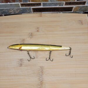 Vintage Wood Fishing Lure 7" Gold, Finland